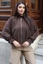 Linda Twill Fabric Double Zipper Lined Jacket Brown - 5