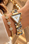 Triangle Case Gold Silver Women's Watch - Steel Band - Japanese Machine - Water Resistant - Special Boxed Dkby2059C5
