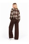 Brown Navy Blue Baklava Crew Neck Oversize Women's Knitwear Sweater - 4