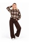 Brown Navy Blue Baklava Crew Neck Oversize Women's Knitwear Sweater - 3