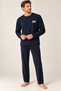 Men's Embroidered Navy Blue Long Sleeve Combed Cotton Fabric Seasonal Pajama Set