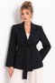 Black Women's Single Button Woven Double Breasted Blazer Jacket - Belted - 2