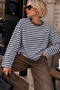 2265 Women's Striped Crew Neck Oversize Sweatshirt Baby Blue