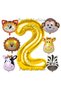 Golden Color Number Balloon Safari 2 Year Old Birthday Party Balloon Set Safari Animals Theme Party Set - 3