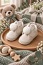 Baby Beige Rabbit Ear Pompom Velcro Soft Sole Booties First Step Shoes (4-12 Months / 18-19 Size) - L-382 - 7