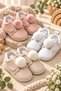 Baby White Rabbit Ears Pompom Velcro Soft Sole Booties First Step Shoes (4-12 Months / 18-19 Size) - L-382 - 8