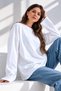 Women's Relax Fit White Comfortable Cut 100% Cotton Long Sleeve Crew Neck Basic T-Shirt - 8
