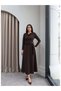 Midi Dress with Ruffled Collar and Waist Accessories - 4