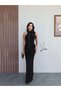 Long Dress with Side Shirring and Button Detail
