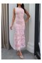 Zero Sleeve Floral Embroidered Long Dress - 3