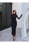 Lined Lace Detail Mock Neck Dress