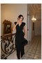 V-Neck Buckle Detail Padded Shoulders Dress