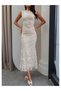 Zero Sleeve Floral Embroidered Long Dress - 3