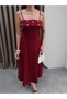 Thin Strap Chest Pearl Embroidered Dress - 3