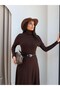 High Collar Belted Long Knit Dress - 2