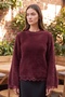 Women's Crew Neck Lace Wide Sleeve Soft Beard Sweater