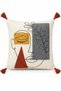 Buldan Handmade Tasseled Cushion Cover |   Relief Abstract Face Motif Modern Art - 42X42 cm