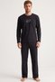 Black Embroidered Long Sleeve Plus Size Knitted Pajama Set7918 - 2