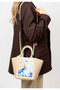 Women's Vegan Leather Cream Tote Bag - Japanese Waves Design - 2