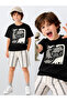 Boy's Set Dino Cotton T-Shirt and Striped Linen-Look Summer Shorts