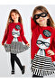 Girls' Winter Cat Patterned Cotton Red Long Sleeve Ruffle Dress 3-9 Years