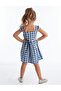 Navy Blue Star Cat Girl's Plaid Summer Sling Dress - 2