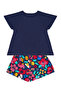 Floral Cat Girl's Navy Blue Summer T-Shirt Poplin Shorts Set - 4