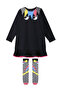 Black Perçem Girl's Long Sleeve Dress and Socks - 3