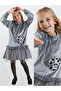 Girls Winter Leopard Patterned Velvet Gray Long Sleeve Ruffle Dress 5-10 Years
