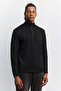 Men's Black Stand Collar Zippered Cardigan with Jacquard Knit Detail A62Y5055 - 6