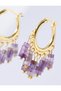 Purple Natural Stone Detailed Beaded Hoop Earrings - 2