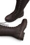 Women's Lace-Up Side Zipper Below-Knee Boots Thick-Soled Comfortable Boots Brown - 3