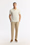 Men's Ecru Apaj Collar Jacquard Linen Blend Regular Fit T-Shirt A61Y1171 - 6