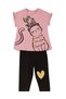 Ruffled Love Cat Pink Black Girl's Summer T-Shirt Tights Set - 3