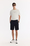 Men's Black Elastic Waist Lace-Up Side Zipper Pocket Interlock Knitted Regular Fit Shorts A61Y3633