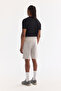 Men's Light Gray Elastic Waist Lace-Up Side Zipper Pocket Interlock Knitted Regular Fit Shorts A61Y3633 - 3
