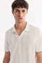 Men's Ecru Non-Curling Polo Collar Buttonless Easy-Ironing Regular Fit T-Shirt A61Y1125 - 2