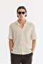 Men's Ecru Apaj Collar Breathable Soft Touch Short Sleeve Comfort Fit Shirt A61Y2025