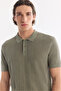 Men's Light Khaki Polo Collar Buttoned Linen Blend Regular Fit Knitwear T-Shirt A61Y5013 - 2
