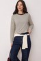 Brown Striped Crew Neck Long Sleeve Women's T-Shirt Mg2923 - 5