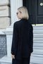 Women's Velvet Denim Collared Long Sleeve Blazer Jacket with Pocket Flaps - Black - 4