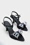 Cissie Pointed Toe Stoned Ankle Strap Satin Mid-Heeled Women's Shoes