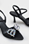 Cissie Pointed Toe Stoned Ankle Strap Satin Mid-Heeled Women's Shoes - 5