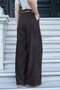 Women's Velvet Jeans High Waist Side Pockets Wide Leg Palazzo (Belt Included) Trousers - Coffee - 5