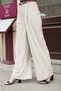 Women's Stretchy Velvet High Waist Pleated Palazzo with Pockets (Belt Included) Trousers-Stone - 4