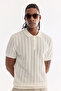 Men's Ecru Polo Collar Buttoned Soft Touch Regular Fit Knitwear T-Shirt A61Y5020 - 2
