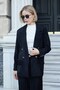 Women's Velvet Denim Collared Long Sleeve Blazer Jacket with Pocket Flaps - Black - 7