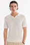 Men's Ecru Polo Collar Buttonless Textured Knitwear Regular Fit T-Shirt A61Y5033 - 5
