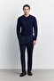 Men's Navy Blue Elastic Waist Anti-Wrinkle Water Repellent Technical Fabric Slim Fit Trousers A62Y3200