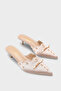 Mariette Pointed Toe Metal Accessory Satin Genuine Leather Lined Mid-Heeled Women's Slippers